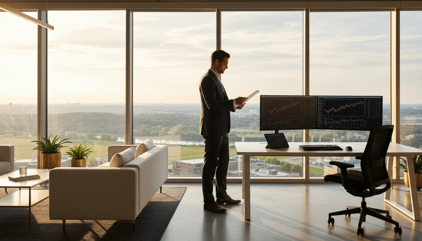 Professional commodity trader working in modern Southfield office